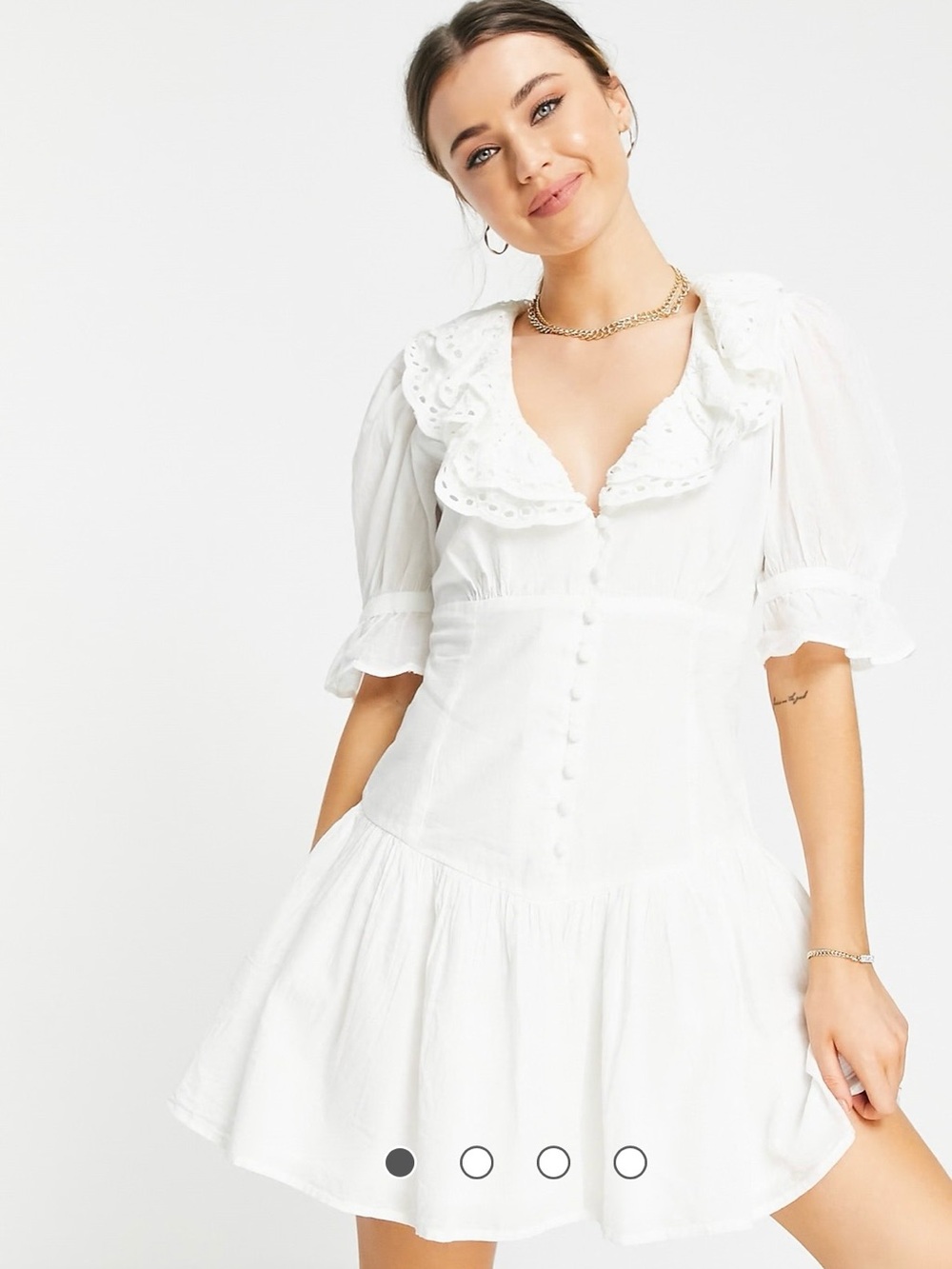 ASOS DESIGN broderie trim button through mini tea dress in white Sz 4